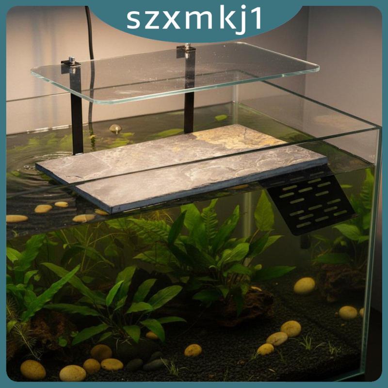 [Szxmkj1] Turtle Basking Platform with Rock Slate Surface Aquarium Mounted Perch Pet Reptile Accesso