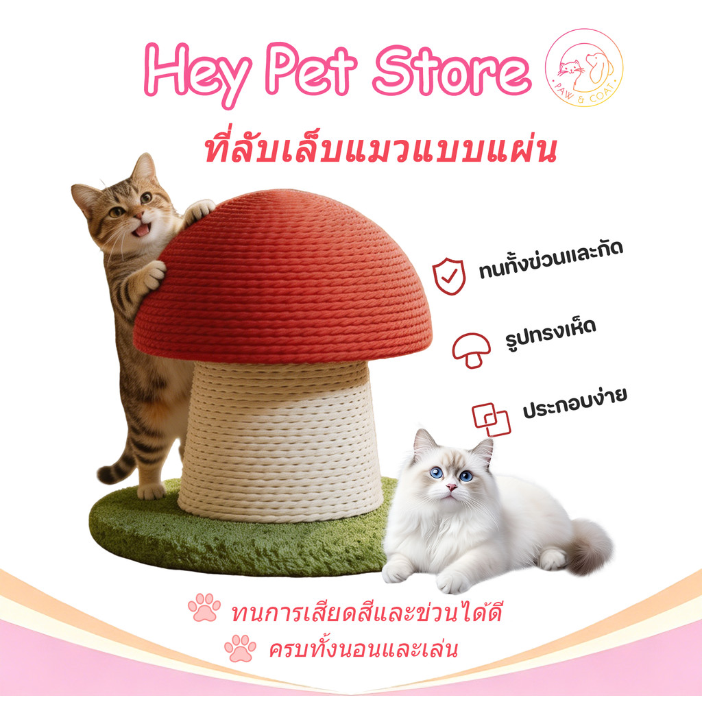 🍄ฝนเล็บแมว รูปร่างเห็ด🍄เสาลับเล็บ ของเล่นแมว คอนโดแม โครงปีนแมว ทนต่อการขีดข่วน ไม่ครอบครองพื้นที่