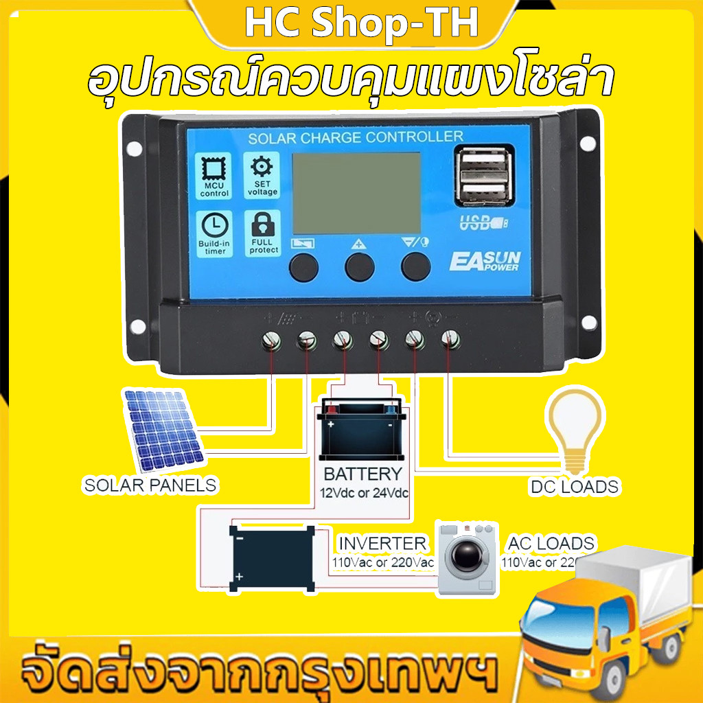 Solar Charger 30A/60A/100A PWM อุปกรณ์ควบคุมแผงโซล่า จอแสดงผล LCD