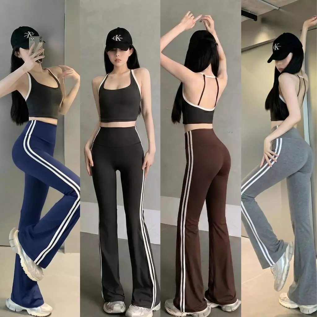 กางเกงเลกกิ้งขาม้า เอวสูง ทรงสปอร์ต แต่งแถบข้าง 2 เส้น ผ้าคอตตอนผสมสเปนเด็กซ์ ยืดหยุ่นดี เก็บทรงสวย ใส่สบาย