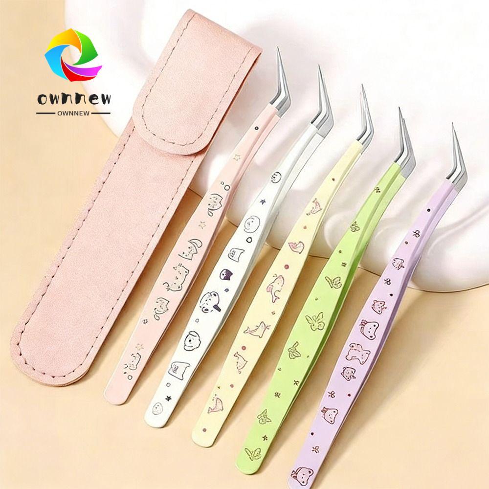 OWNNEW แหนบขนตาปลอม, ป้องกันไฟฟ้าสถิตย์ด้วยหนัง Lashes Extension Tweezer, Professional ความแม่นยําสูงการ์ตูนสแตนเลส Eyelash Curler เครื่องมือแต่งหน้าความงาม