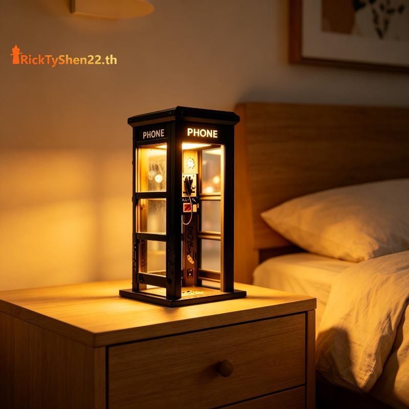 RickTyShen สูง Retro Vintage Phonebooth โคมไฟมินิโทรศัพท์บูธ Ambient โคมไฟตั้งโต๊ะ Creative แสงสําหรับห้องนอน Cafe Decor TH