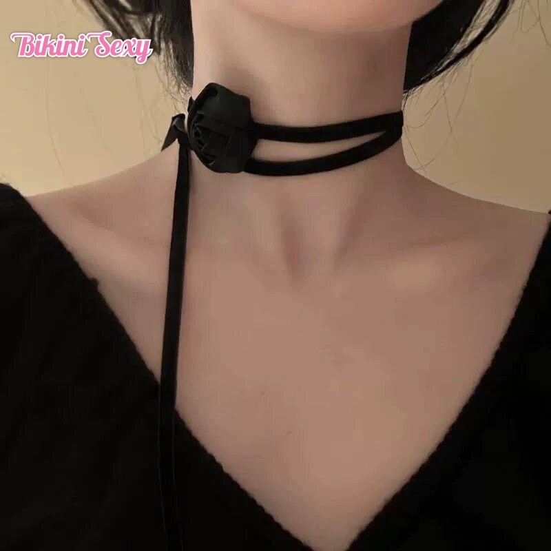 Bikini Sexy🐬🐬ดำ/แดง ดอกไม้ สร้อยคอ สไตล์ฝรั่งเศส necklace เรียบง่าย งดงาม อเนกประสงค์ ราคาไม่แพง ส่งไวจากไทย