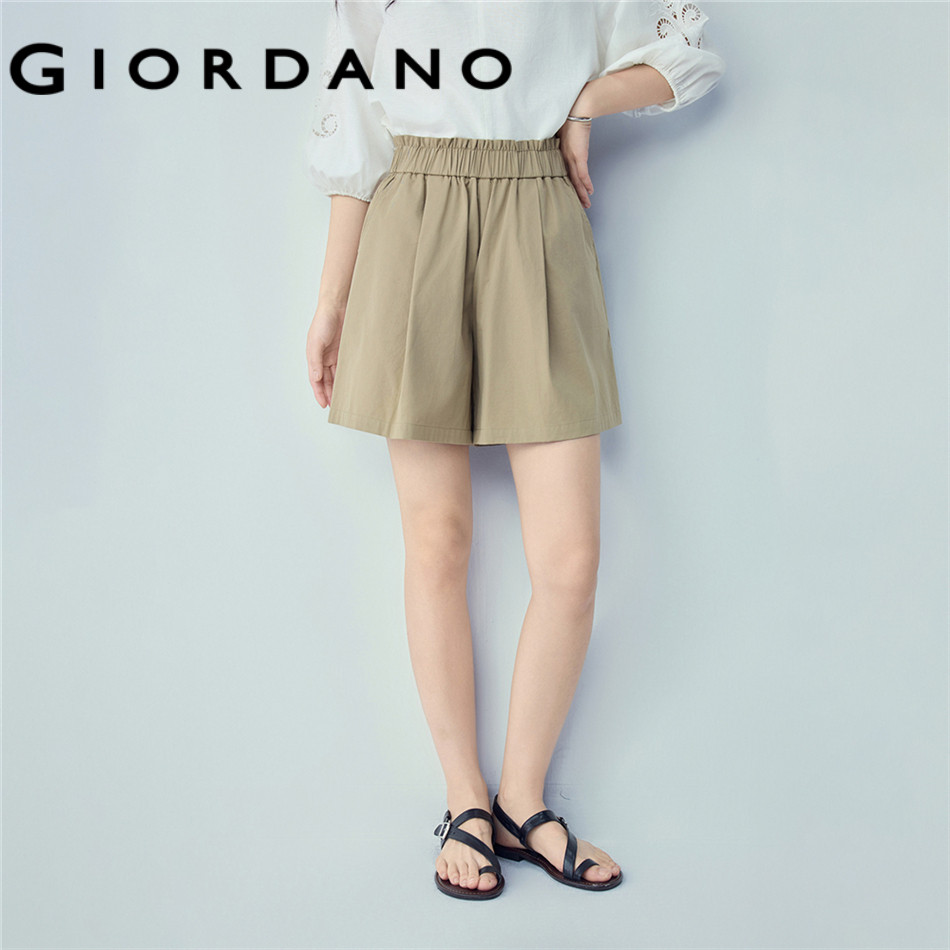 GIORDANO WOMEN Casual Pants Elastic Waist 100% Cotton Woven Relaxed Non-Stretch 13406304