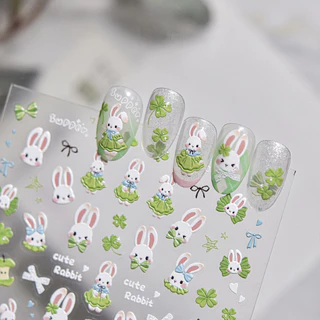 HAMA 5D นูนเล็บสติกเกอร์กระต่ายน่ารัก Tulip เห็ด Self-Adhesive Decals 3D บรรเทาลูกไม้โบว์ดอกไม้เล็บ Sliders Coquette Fairycore ตกแต่งเล็บ