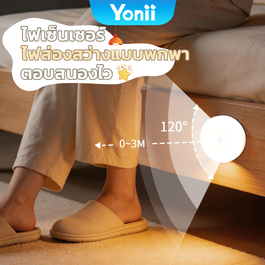 Yonii โคมไฟหัวเตียง LED ไฟเซ็นเซอร์ แสงนวลตา ชาร์จได้ เซนเซอร์อัตโนมัติ ติดแม่เหล็ก