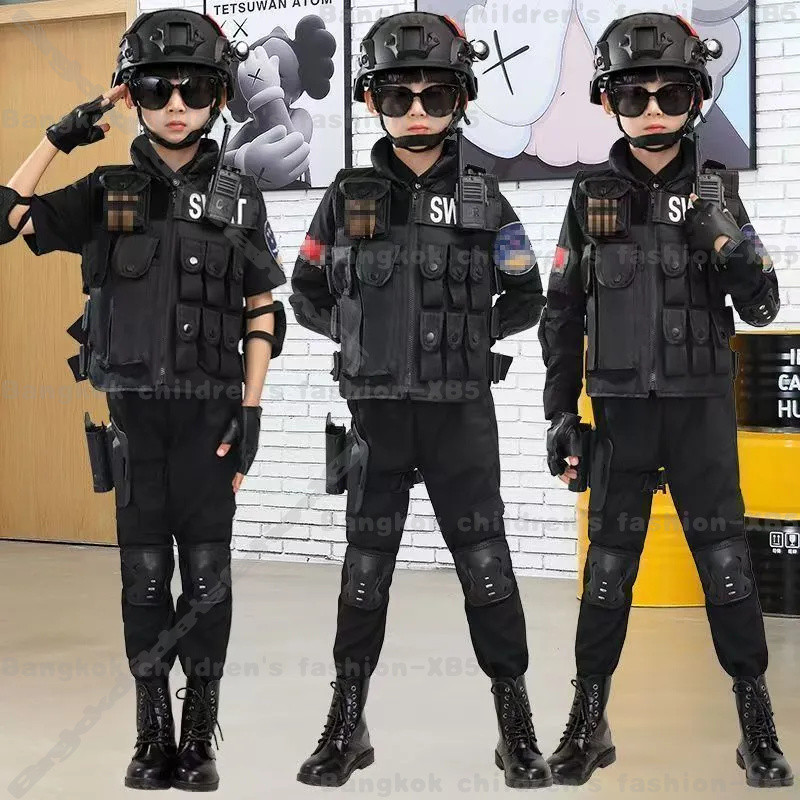 🔥🔥จัดส่งจากกรุงเทพฯ🔥🔥  เด็กคอสเพลย์ชุดตำรวจเด็กทหารSWATเครื่องแต่งกายการจราจรSWATฮาโลวีนCarnival Party Unisex