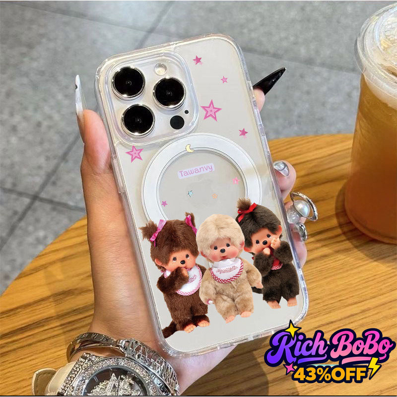 COD-เคสใสแม่เหล็กลายลิงสามตัว น่ารักหวาน ลายดาวลายจุด กันกระแทก สำหรับ iPhone 17 16 15 14 13 12 11 Pro Max Plus