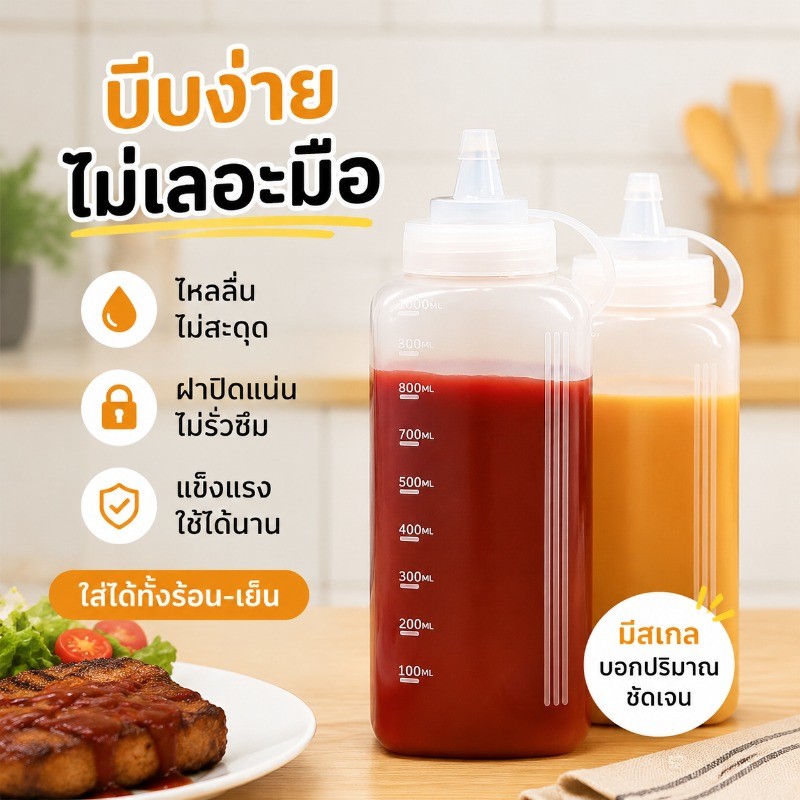 พร้อมส่ง ขวดบีบน้ํามันซอส ซอสมะเขือเทศ ความจุสูง 800 1000 มล. พร้อมฝาปิด อุปกรณ์เสริม สําหรับห้องครัว