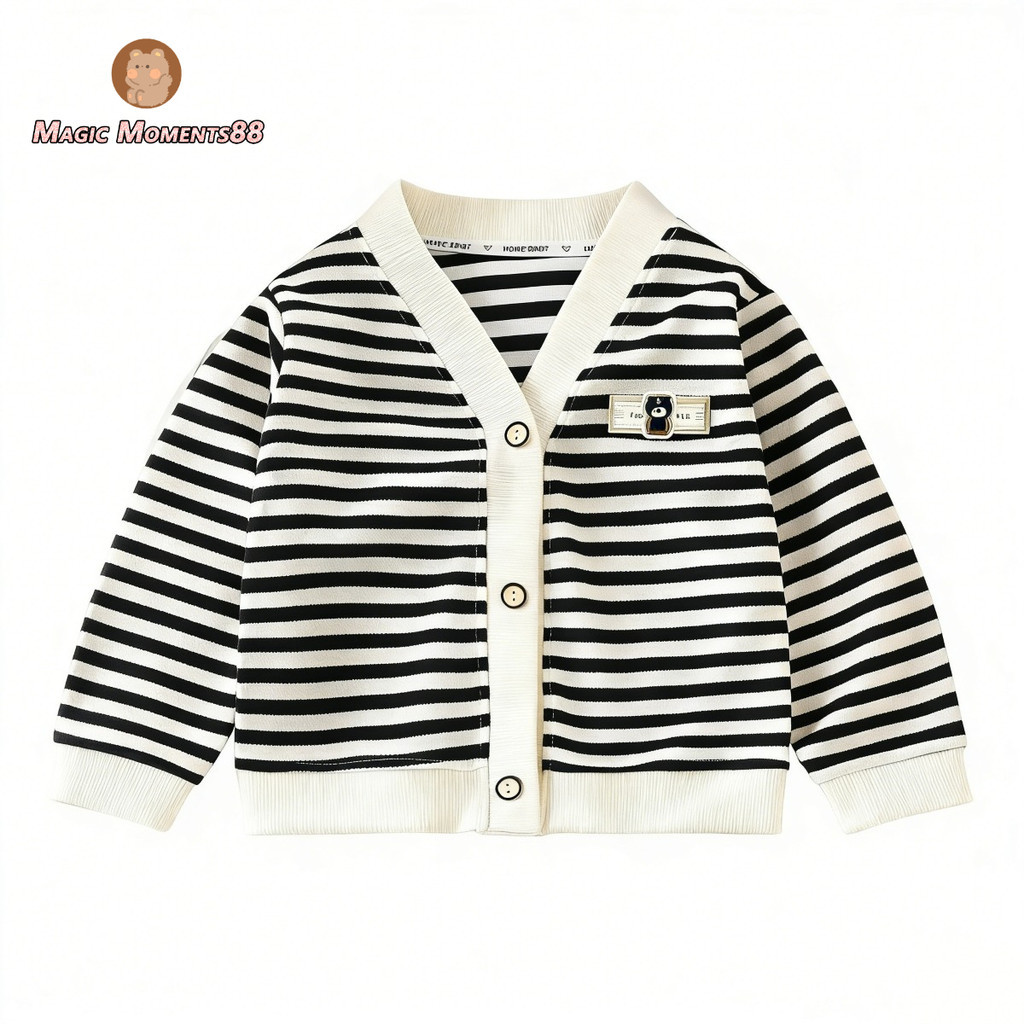Baby Glow Kids Clothes เสื้อคลุมแขนยาวเด็กเล็ก กระดุมหน้า ลายขวาง เหมาะสำหรับ1-4ปีเด็กหญิง เด็กผู้ชาย 💥CA51110💥