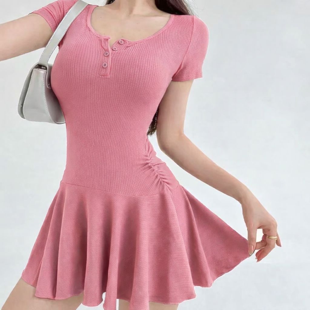 Tq88indonesia Mini Dress เสื้อยืดอินเทรนด์ / VIOLIN Knit Fit Body ชุดลําลอง