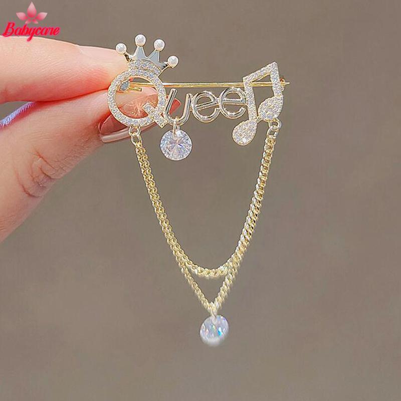 <BYCE-t>Rhinestone Queen Crown Angel ตัวอักษรภาษาอังกฤษ sel เข็มกลัด Pin สําหรับผู้หญิงแฟชั่นอุปกรณ์เสริม Hijab Pin เครื่องประดับของขวัญ