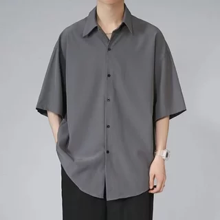 เสื้อแขนสั้นฤดูร้อนเกาหลีเสื้อปิดไหล่ออกแบบหลวมพลัสขนาดเสื้อต่อต้านริ้วรอยสำหรับผู้ชาย，มีให้เลือก 2 สี，M-5XL