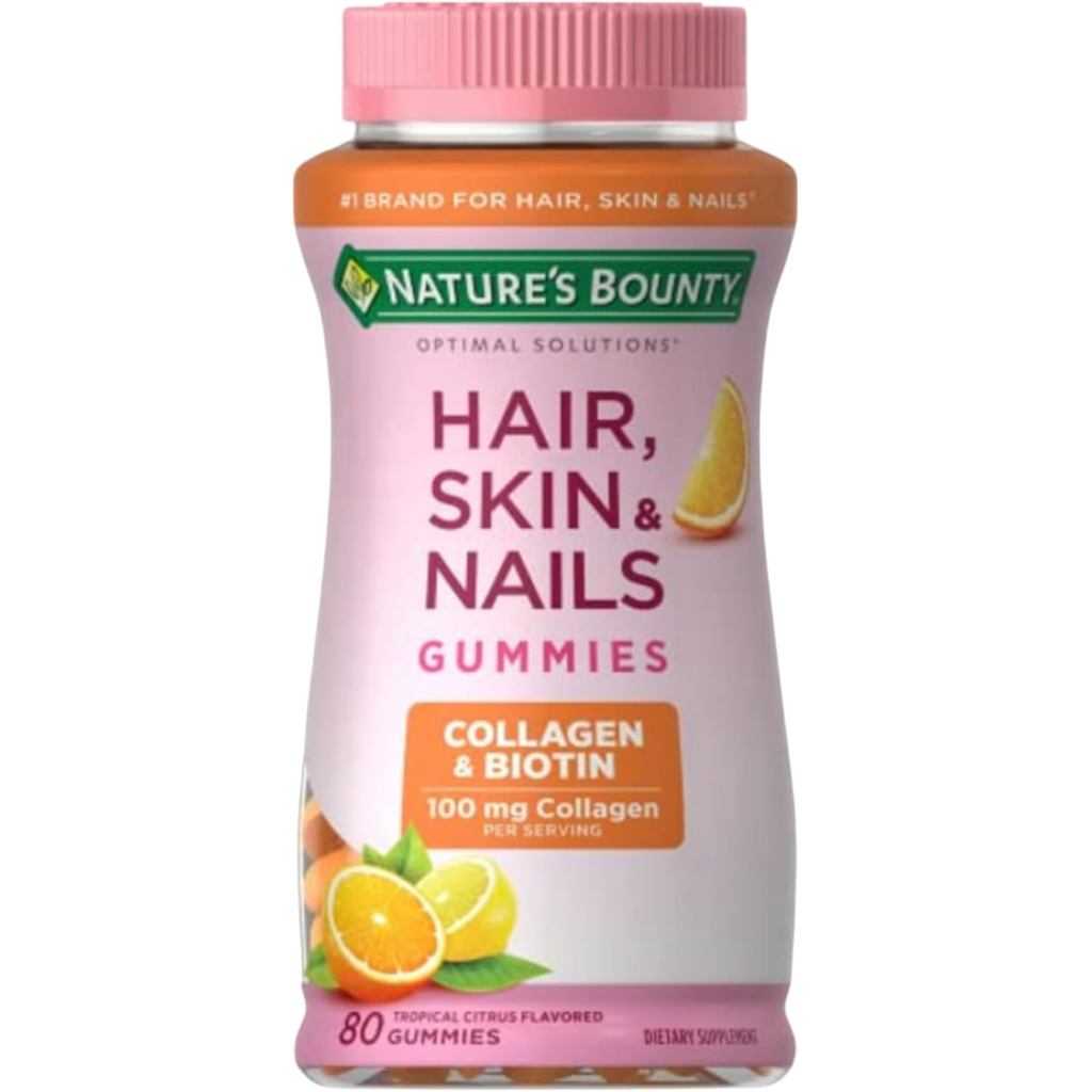 Natures Bounty Optimal Solutions Hair, Skin & Nails พร้อมไบโอตินและคอลลาเจน, อาหารเสริมวิตามิน Gummi
