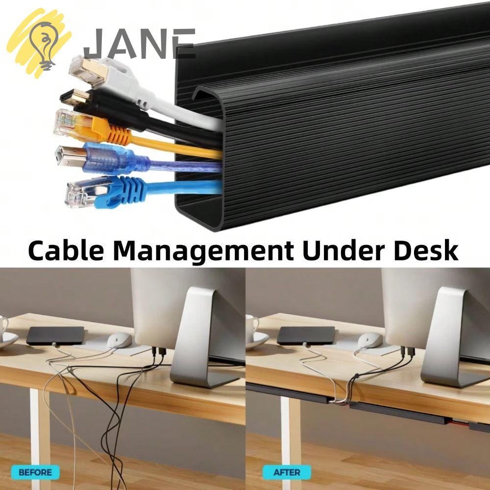 JANE ถาดสายเคเบิลโต๊ะ, PVC ไม่มีการเจาะที่เก็บสายเคเบิล, ทนทาน Self-Adhesive 40 ซม. Under-table Cable Duct สําหรับ Home Office ที่เก็บสายไฟ