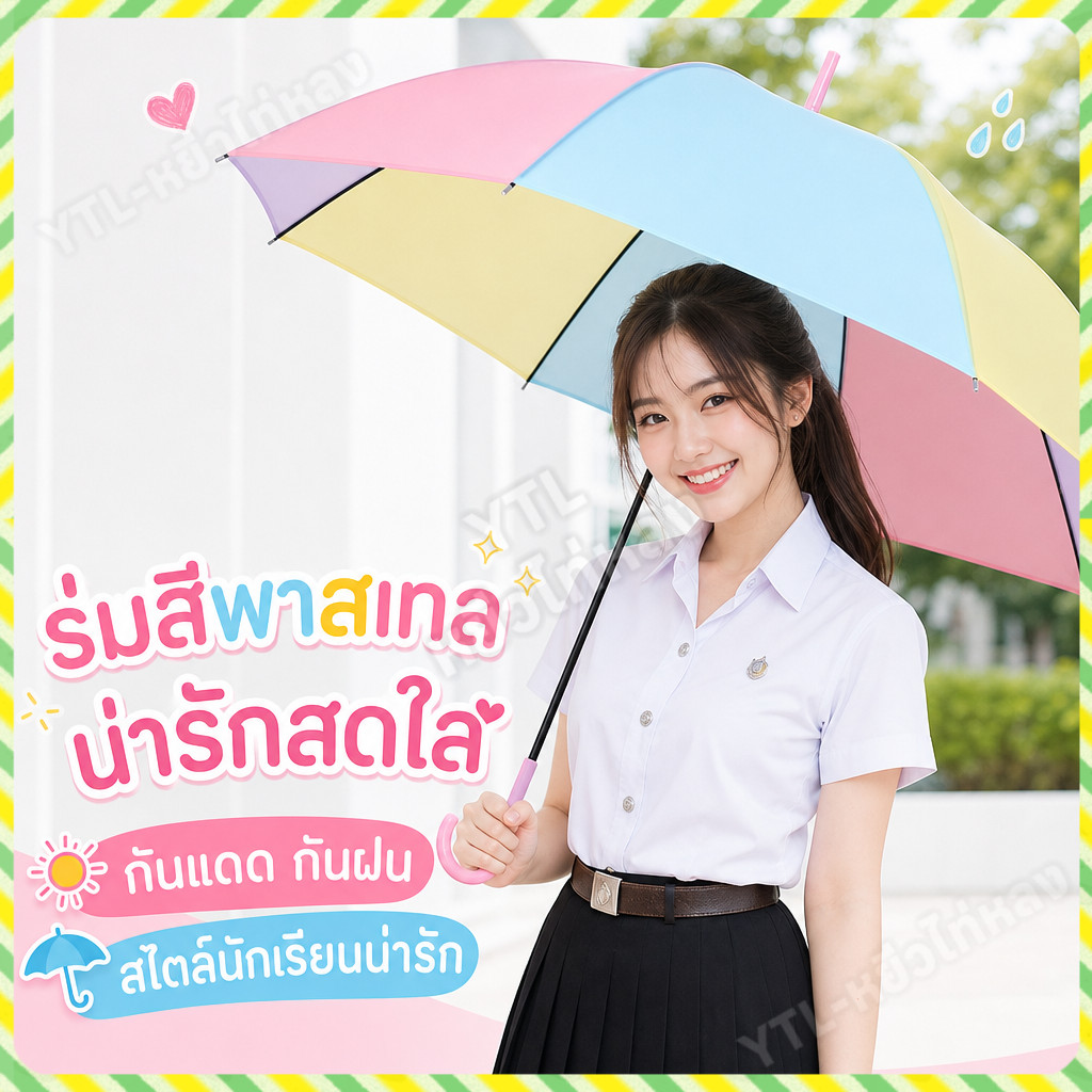 YTL ☂ร่มกันฝน ร่มเเบบใส เนื้อร่มโปร่งแสง ด้ามยาว ร่มก้านยาว สไตล์ญี่ปุ่น เกาหลี ผ้าลายสีหวานๆ