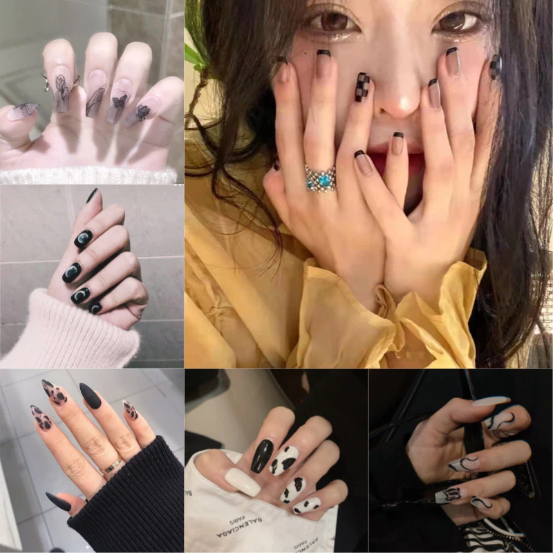 ❤️พร้อมส่ง❤️ เล็บเพรสออนเฉดสีดำหลากหลายสไตล์ ติดง่าย ถอดใช้ซ้ำได้ ไม่ทำเล็บเสีย ดูเท่สุดคลาสสิก