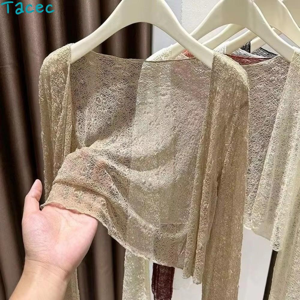 ANAMA เสื้อตัวสั้น, เสื้อสเวตเตอร์ถักลูกไม้บางแขนยาว, ผู้หญิง Outwear ป้องกันแสงแดดที่หรูหรา