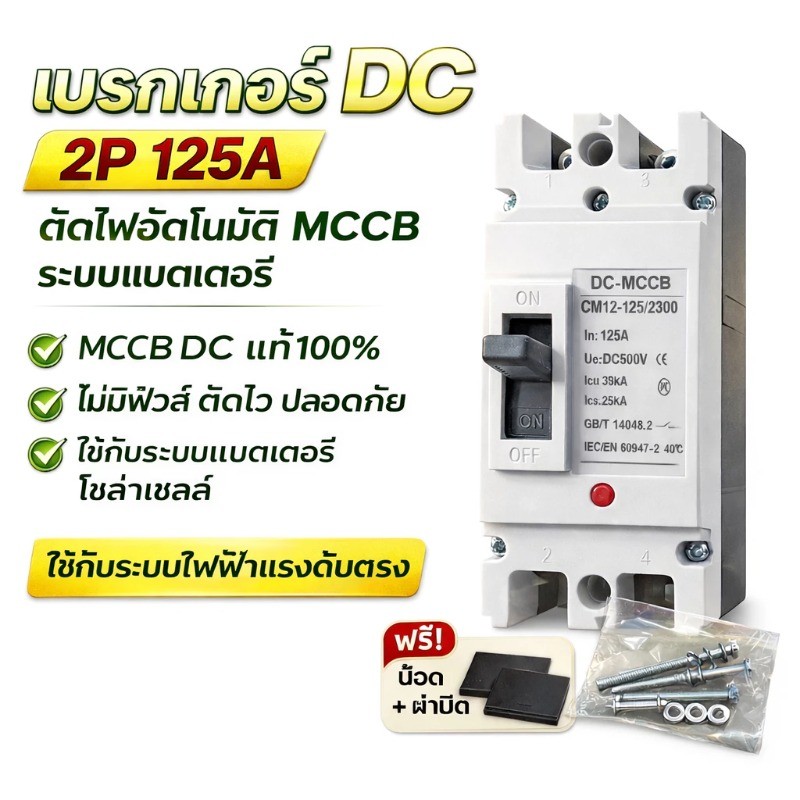 BED DC 2P 125A อุปกรณ์ไฟฟ้าโรงงาน! เ เซอร์กิตเบรกเกอร์ 125A 2โพล