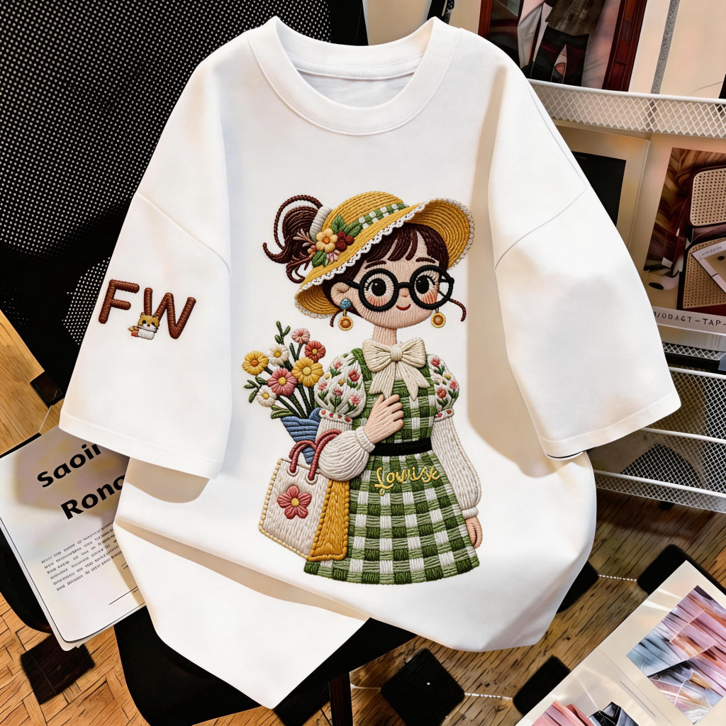 เสื้อยืด oversize เสื้อเท่ๆ เกาหลี " Floral Girl " เสื้อแฟชั่นใ เกาหลีสไตล์ พิมพ์ลาย ผ้านิ่มใส่สบาย COD📦