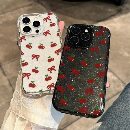 for เคส OPPO a38 a17k a3X a3s a57E a74 a5 a92 a55 a58 a16 a5s a76 a94 ทรงใสแวววาว ลายเชอร์รี่และโบว์