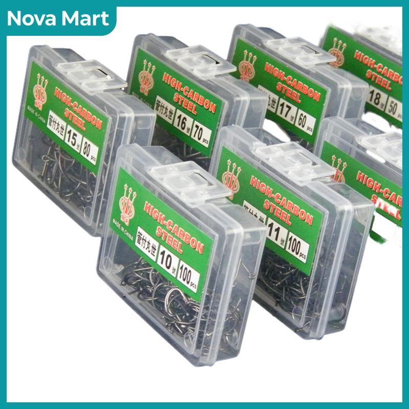 NOVA Mart 100ชิ้นตะขอตกปลาทะเลเหล็กคาร์บอนสูงพร้อมห่วงและลวดหนาม