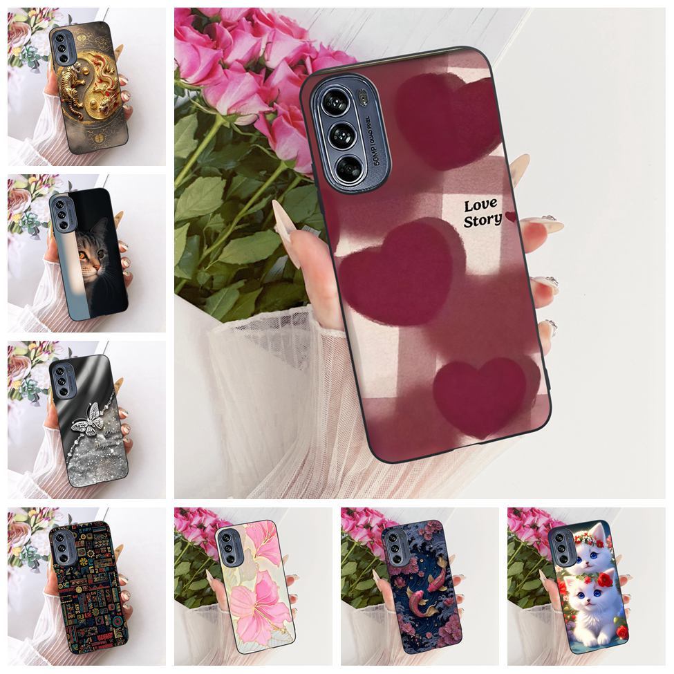 สําหรับ Moto G62 5G เคสโทรศัพท์สําหรับ Motorola Moto G62 5G กรณีซิลิโคนแมวน่ารักหรูหราดอกไม้ Cool ทา