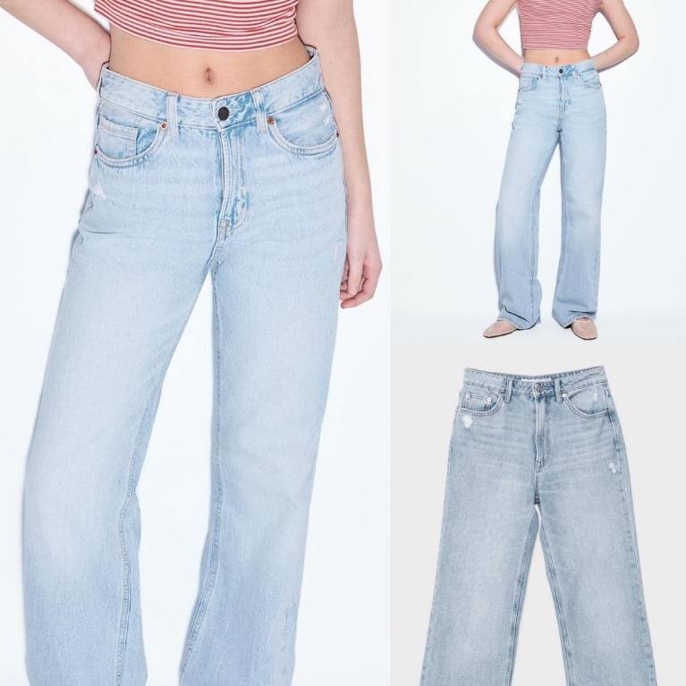 D92 straight wide-leg jeans  ยีนส์เอวสูง ทรงขากว้าง สียีนส์อ่อนฟอก เนื้อยีนส์นิ่ม ผ้าหนากำลังดี ใส่ส