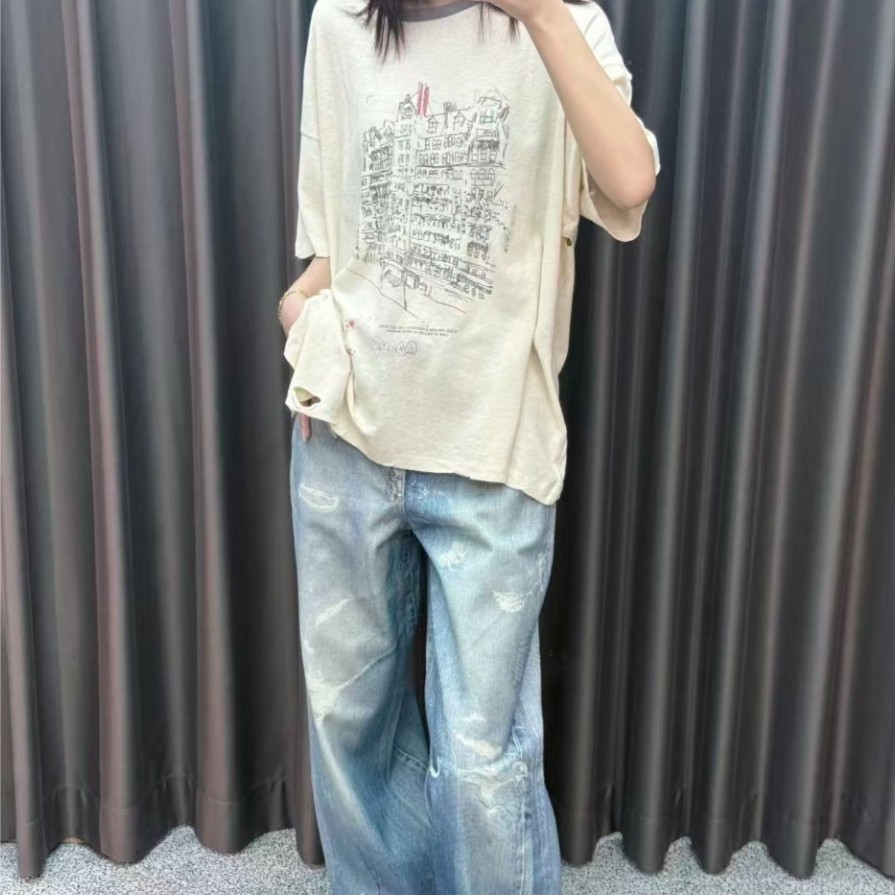FW26 Chelsea Hotel Vintage Washed Distressed T-Shirt, Retro Ripped Cotton Tee, Heavyweight Washed Sh