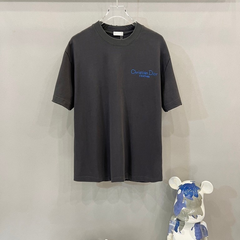 DIOR/DIOR/2026 สไตล์ใหม่ผู้ชายผู้หญิงสไตล์คอกลมแขนสั้นเสื้อผ้าฤดูใบไม้ร่วงรอบคอ Slim-fit Raglan แขน 