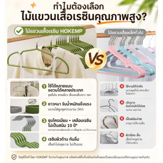 ไม้แขวนเสื้อ 50 ชิ้น อเนกประสงค์ ดีไซน์ตามสรีระ รับน้ำหนัก 5 กก. กันลื่น ไม่ทำร้ายผ้า