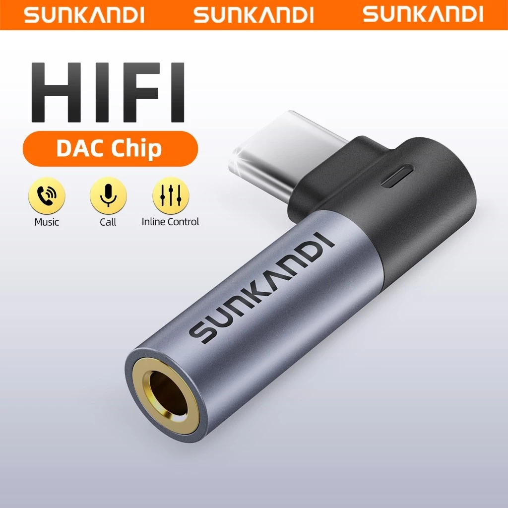 SUNKANDI DAC Type C/IP ถึง 3.5 มม.อะแดปเตอร์เสียง Type-c 90 องศามุมขวาชายหญิง USBC สําหรับโทรศัพท์คอมพิวเตอร์