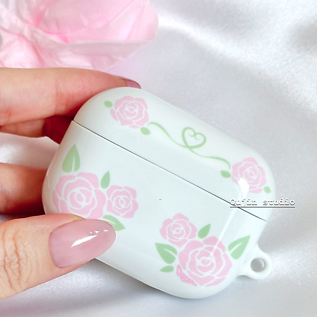 สไตล์เกาหลี insi Style AirPods Protective Case Cute Rose Imported Film Case Portable Bluetooth Headset Case Niche