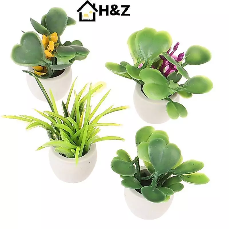 HZ 1:12 Dollhouse Miniature พืชสีเขียวในกระถาง