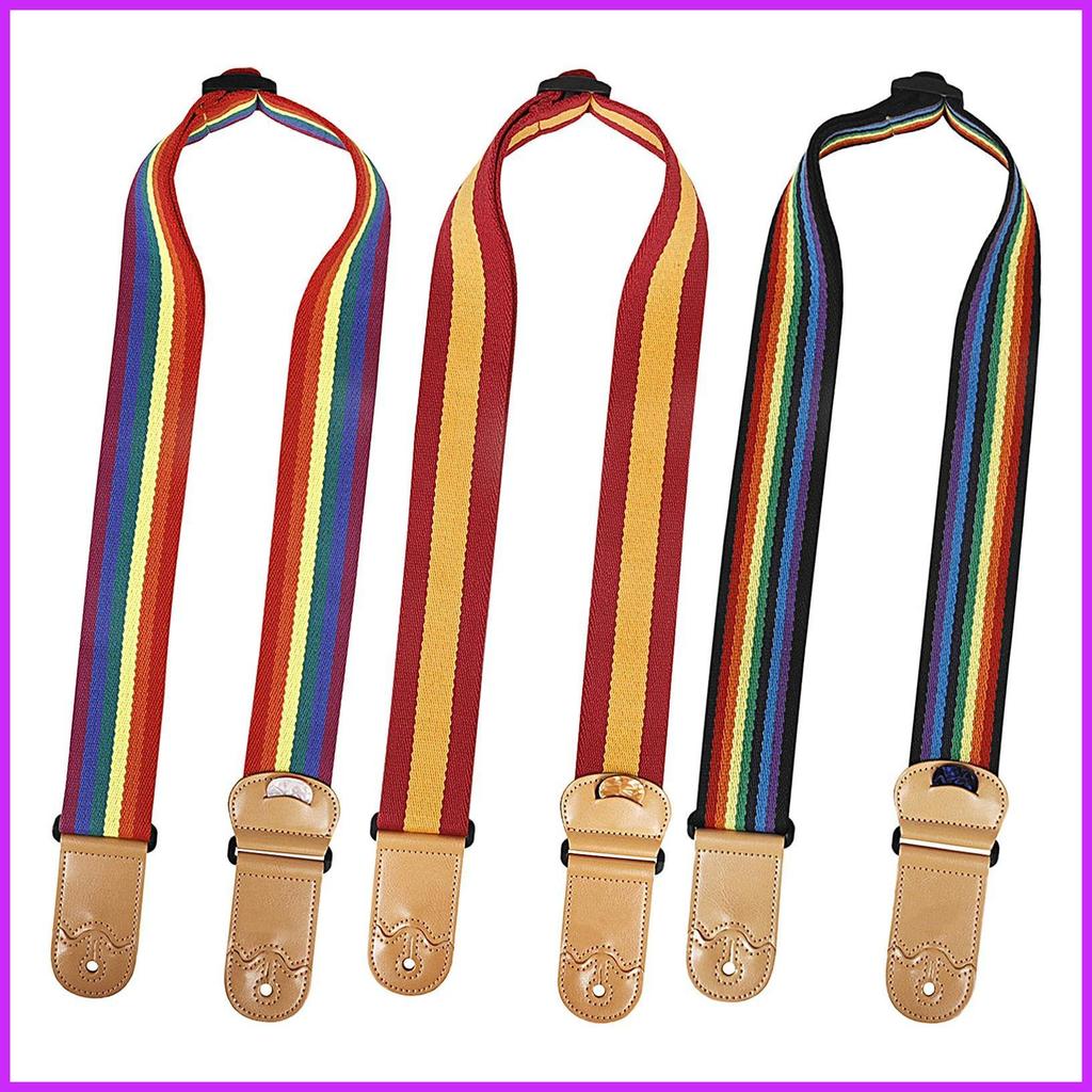 Bass Guitar Strap Rainbow Wide Guitar Straps Adjustable Breathable Bass Guitar Strap With Pick Holde