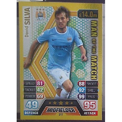 Football Star Card topps Company 1314 Match Attax Match Attax Gold Flash การ์ดพิเศษ 217 David Silva