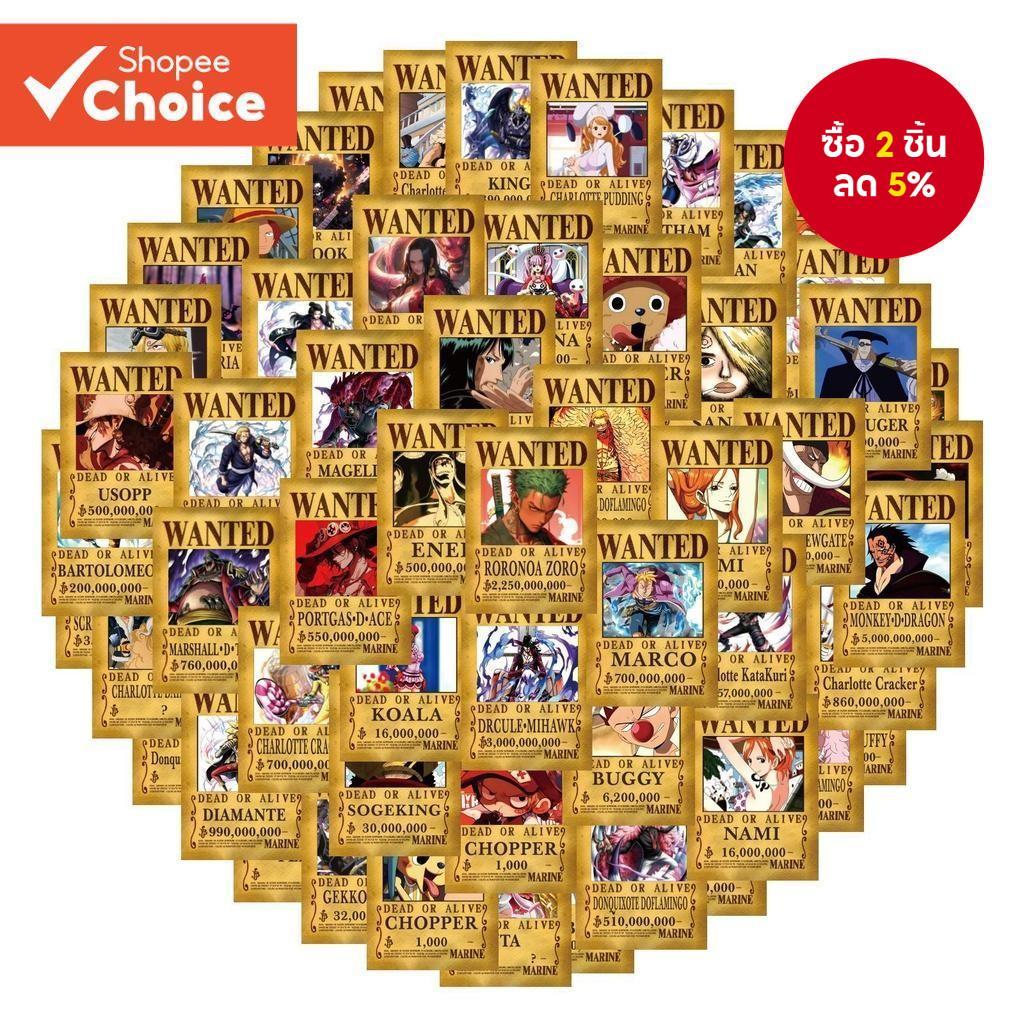 One Piece Wanted สติ๊กเกอร์น่ารัก 50 ชิ้น - สติ๊กเกอร์ไวนิลกันน้ําสําหรับหมวกกันน็อค, จักรยาน & กล่องดินสอ (การออกแบบโปสเตอร์อะนิเมะ)