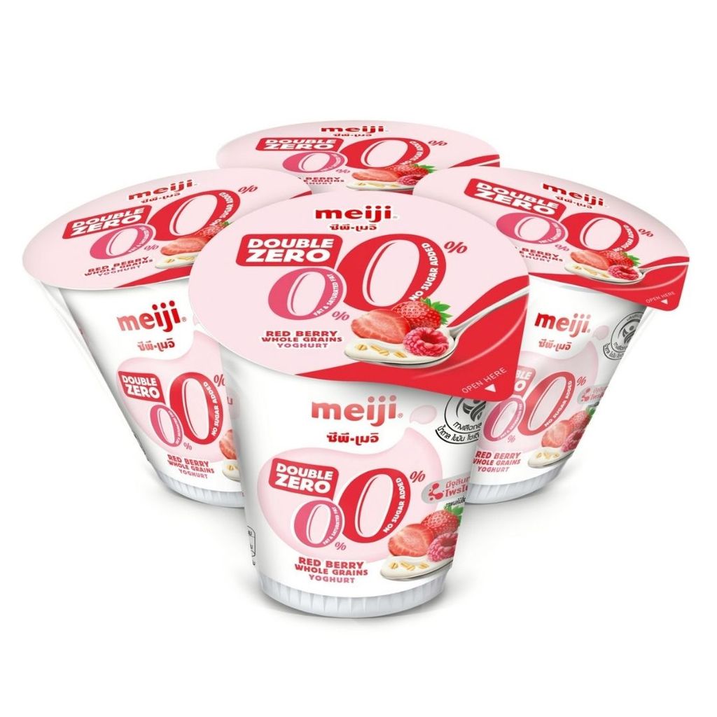 เมจิ โยเกิร์ตดับเบิ้ลซีโร่เรดเบอร์รี่ Meiji Yoghurt Red Berry 135g. Pack4