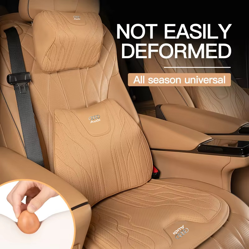 เบาะรองนั่งรถยนต์หนังหรูหรา Anti-Slip Support Cushion Universal Headrest สําหรับ Audi A3 A4 A5 A6 A7