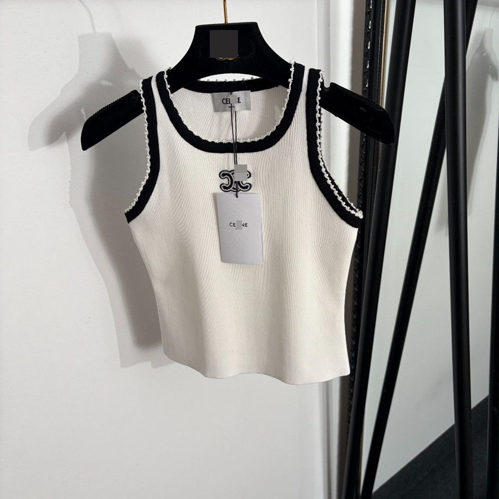 C/** e1 Classy Slim-fit Sweet Dopamine เสื้อกั๊กถักคอปกสีตัดกันสไตล์น่ารัก