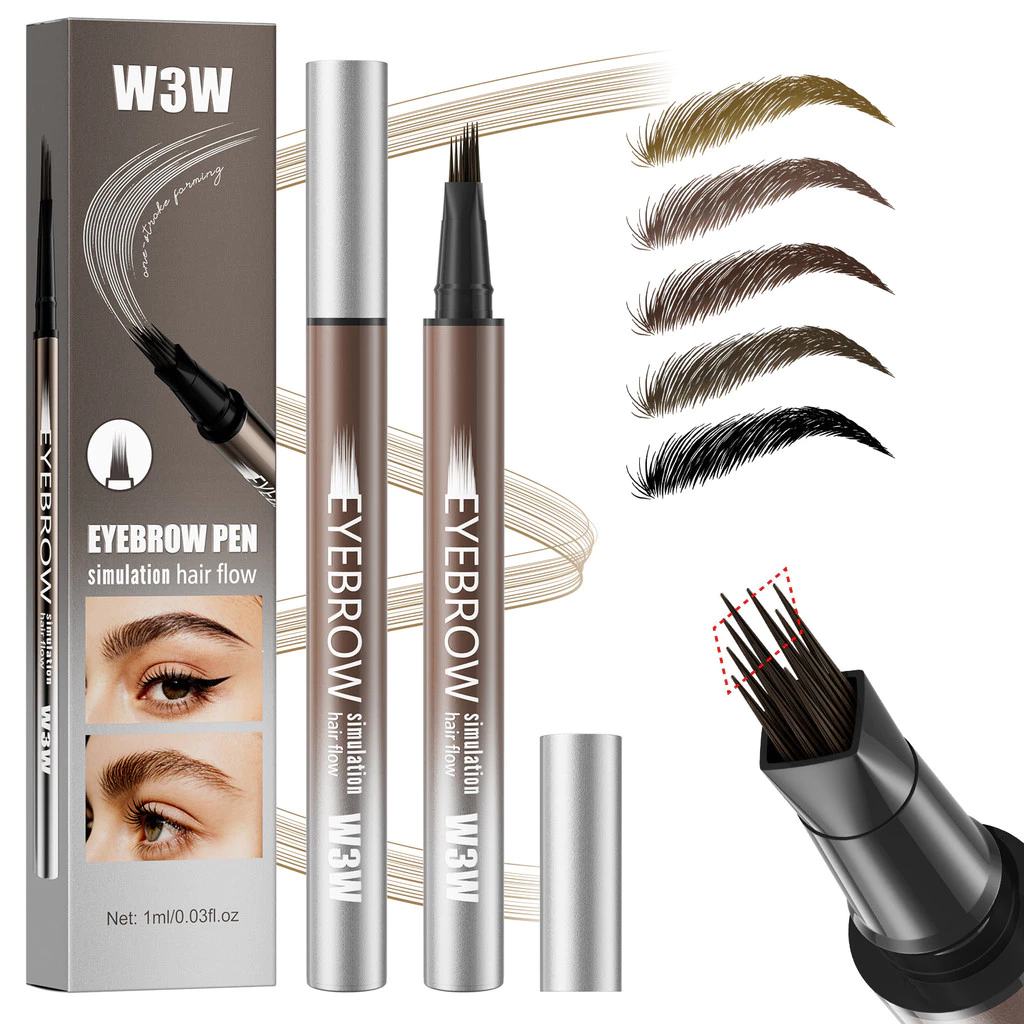W3W Four-Brush ดินสอเขียนคิ้วหัวเดียวกันน้ําไม่ Multi-Fork Liquid Water ดินสอเขียนคิ้ว