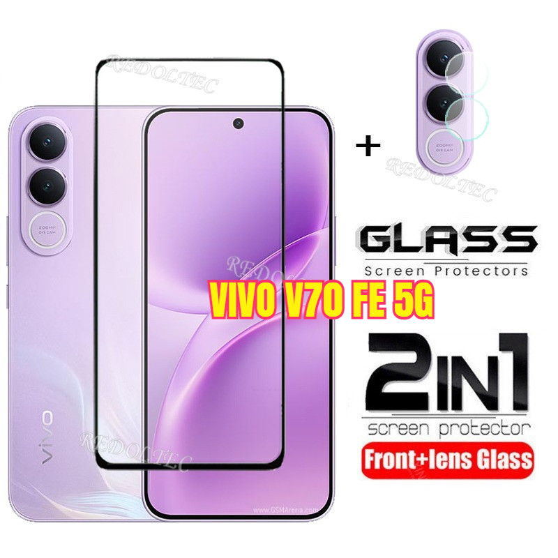 VIVO V70 FE 5G ฟิล์มกระจกนิรภัย 2 in 1 ปกป้องหน้าจอและกล้อง พร้อมเลนส์กล้อง Flim คลุมเต็มเครื่อง