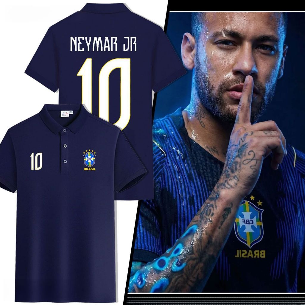 codเสื้อโปโลลาย Brazil CBF Logo Nmr 10 สไตล์กีฬา สวมใส่สบายระบายอากาศ S-3XL