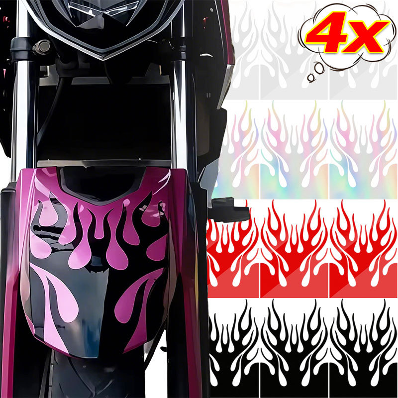 สติกเกอร์สะท้อนแสงรูปเปลวไฟ กันน้ำ / สติกเกอร์ตกแต่งแบบมีกาวในตัวสำหรับบังโคลนรถจักรยานยนต์และหมวกกันน็อก 1/2/4ชิ้น