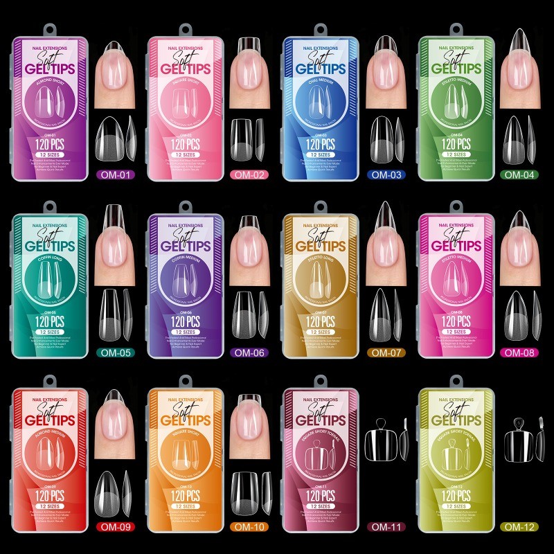 เจลทาเล็บแบบนุ่ม, เล็บแบบกดกึ่งเคลือบด้าน 120 ชิ้น, หลายสไตล์สําหรับส่วนขยาย