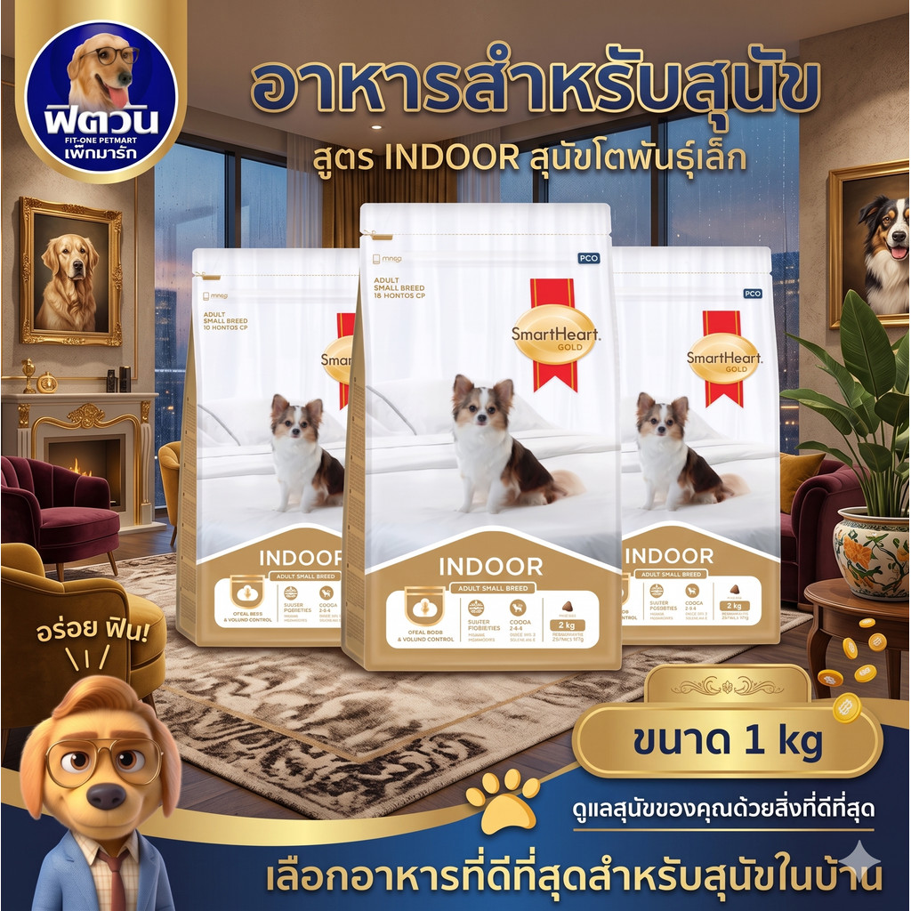 Smartheart gold Indoor สุนัขโตพันธุ์เล็ก ขนาด 1 กิโลกรัม{อาหารสุนัขเม็ด}