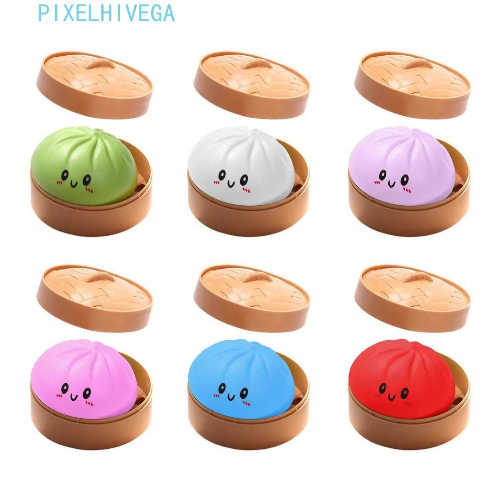 PIXELHIVEGA เกี๊ยว Squishy ของเล่น, นิ้วดูดด้วย Steamer Dumpling Sensory ของเล่น, ความแปลกใหม่ที่มีสีสันที่สมจริง Soft Fidget Squishy Bun ผู้ใหญ่และเด็ก