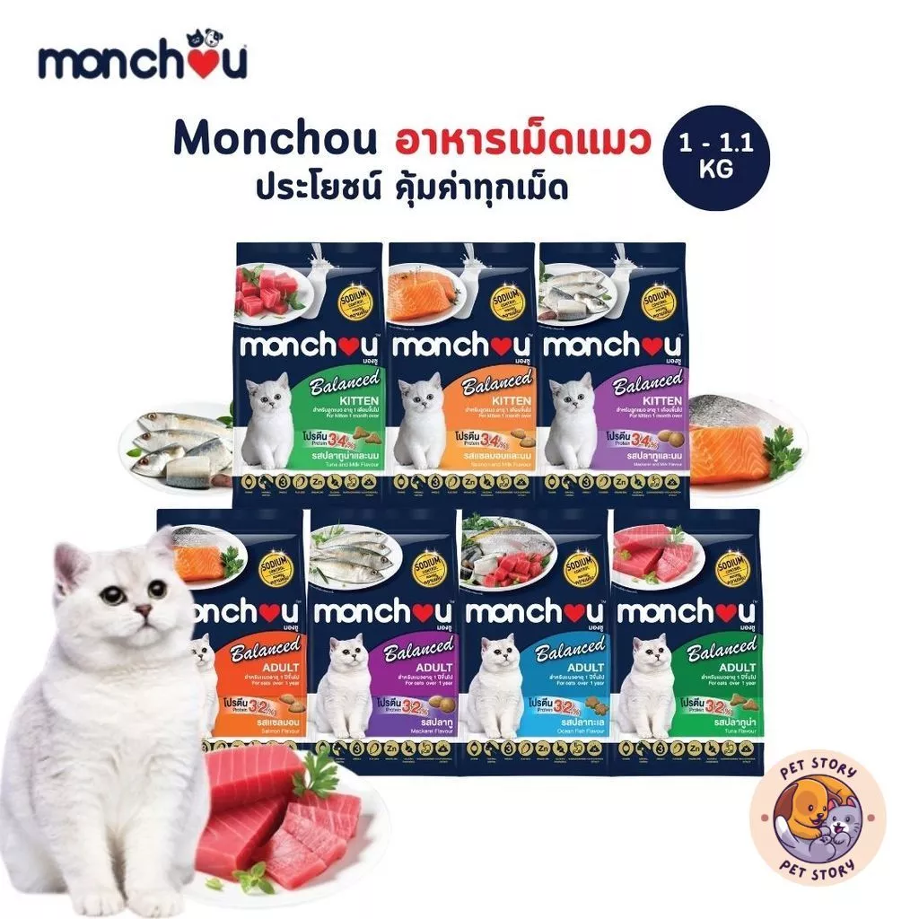 Monchou มองชู อาหารเม็ดแมว สูตร Balanced ครบสูตร 1 - 1.1 กิโลกรัม