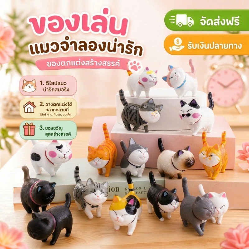 COD โมเดลแมวน่ารัก 9/18PCS ตกแต่งบ้าน ตกแต่งโต๊ะ ตกแต่งรถยนต์ ตุ๊กตาแมวน่ารัก เครื่องประดับตั้งโต๊ะ
