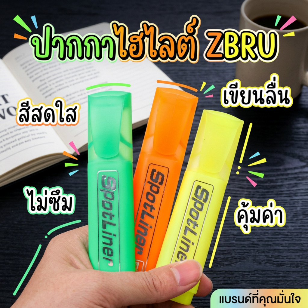 ปากกาไฮไลท์สีพาสเทลและนีออน ZBRU เขียนลื่น จับถนัดมือ